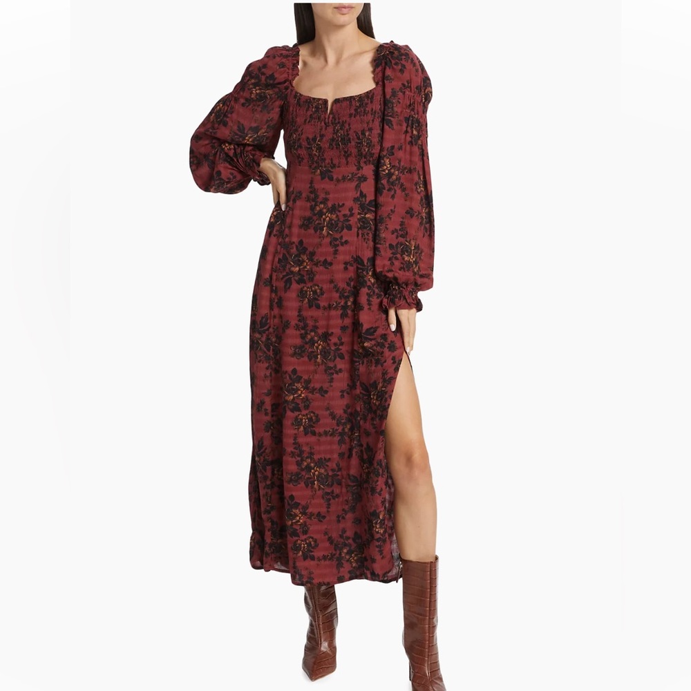 Free People Jaymes Midi Dress in Burgundy